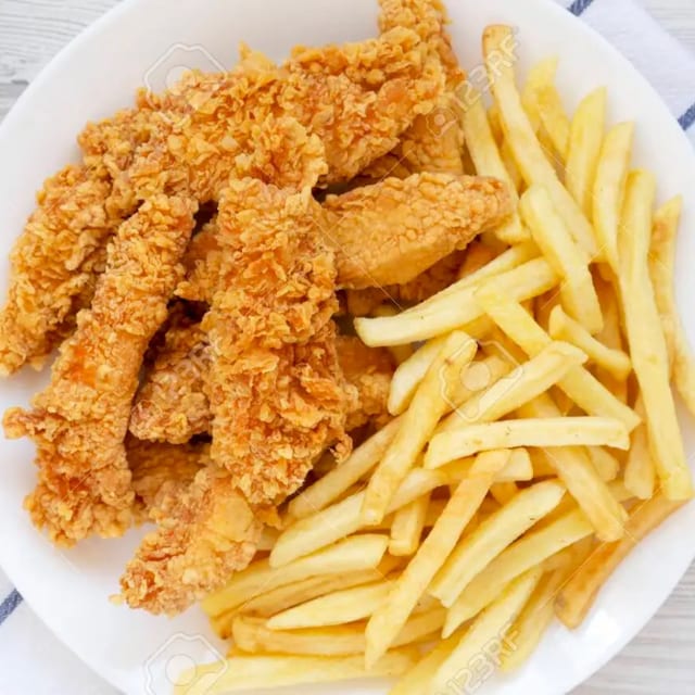 Tender Chicken Strips with Fries.